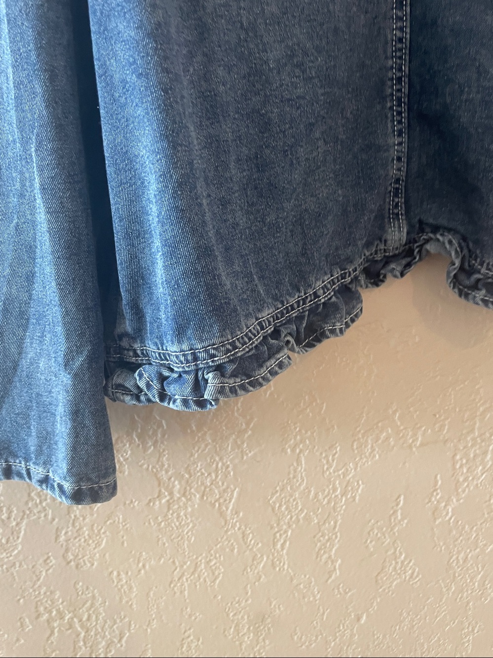 Denim Ruffle Open-Front Jacket - Blue - Picture 5 of 7